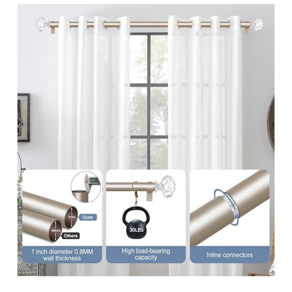 Crystal Finial Curtain Rod Set Adjustable 18-45 Inch Champagne Bronze - Picture 6 of 6